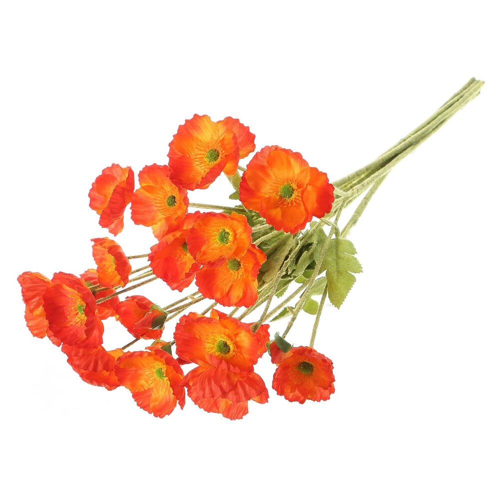 8602 6PCS Artificial Poppy Flowers with Flocking Long Stems Silk Corn Poppy